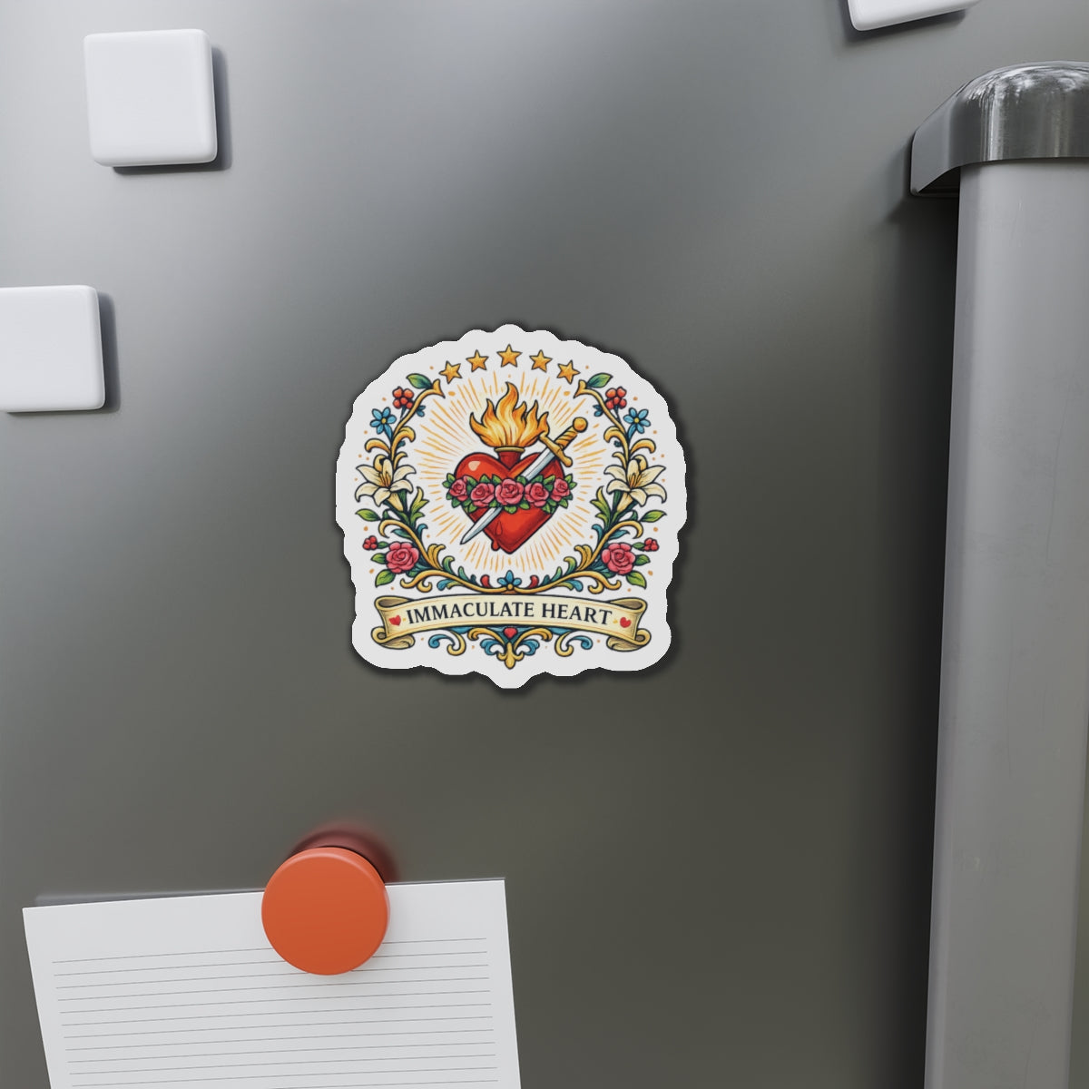 Immaculate Heart of Mary Die-Cut Magnet — Catholic Folk Art Fridge Magnet