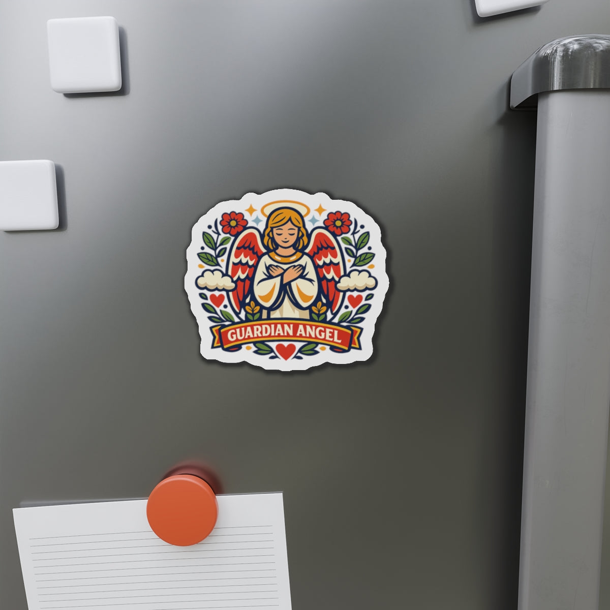 Guardian Angel Die-Cut Magnet — Catholic Folk Art Fridge Magnet