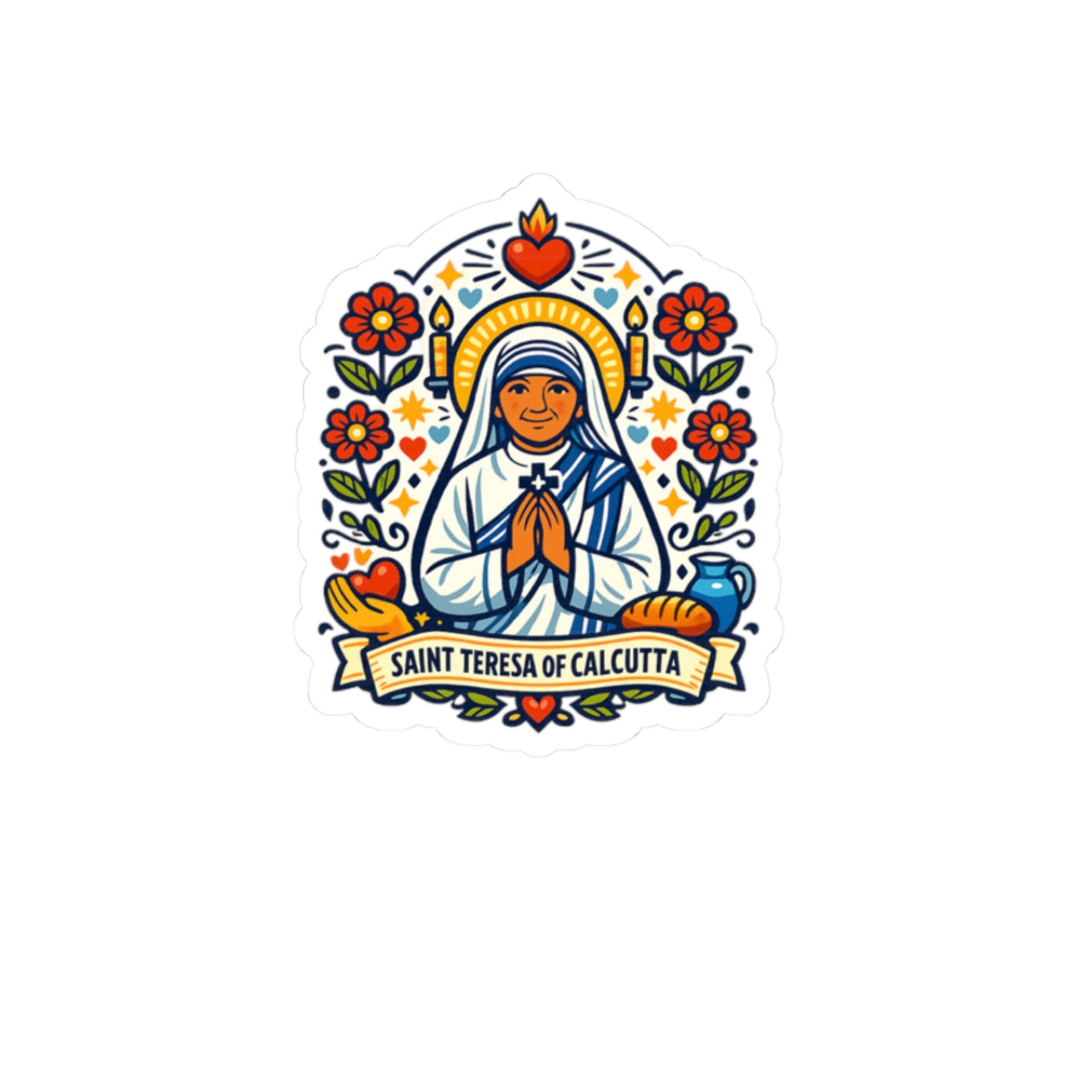Saint Teresa of Calcutta Kiss-Cut Sticker — Catholic Folk Art Decal