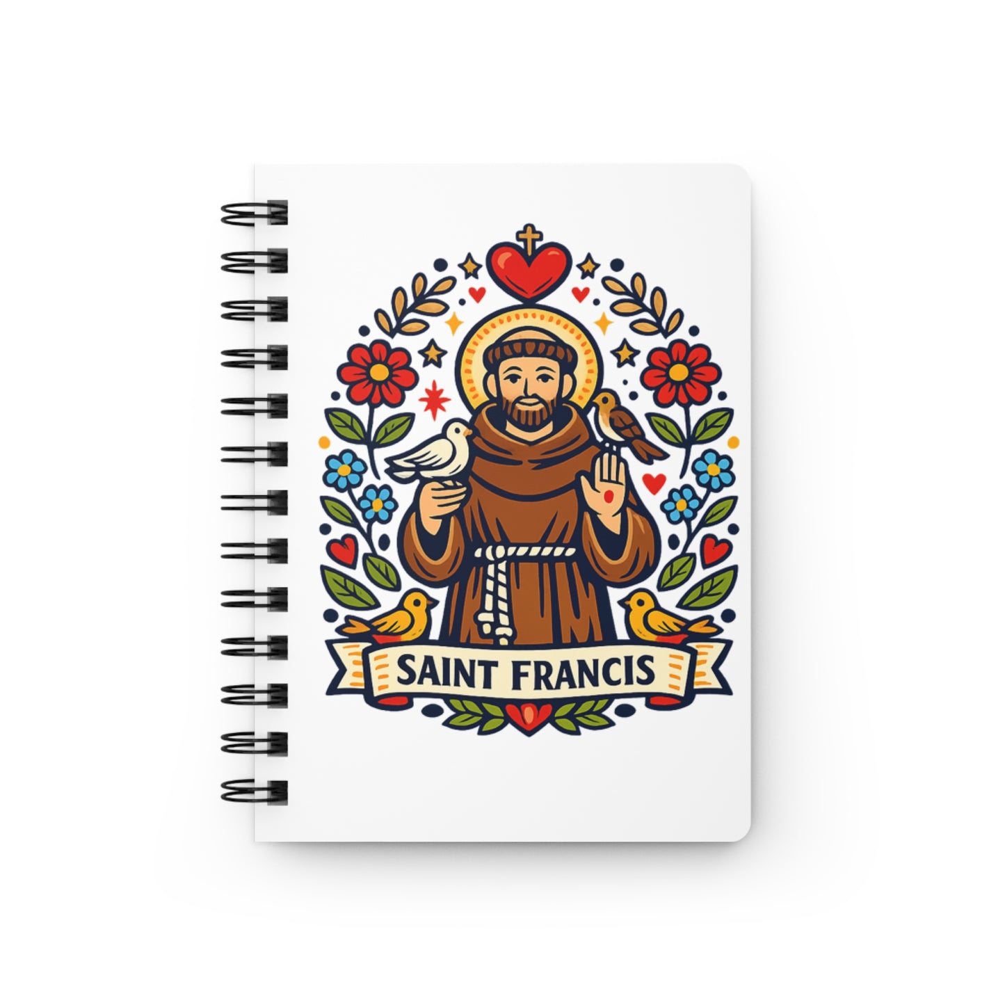 Saint Francis of Assisi Spiral Journal — Catholic Folk Art Prayer Notebook