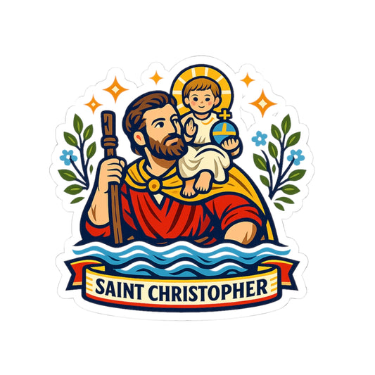 Saint Christopher Kiss-Cut Sticker — Catholic Folk Art Decal