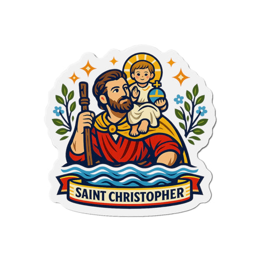 Saint Christopher Die-Cut Magnet — Catholic Folk Art Fridge Magnet