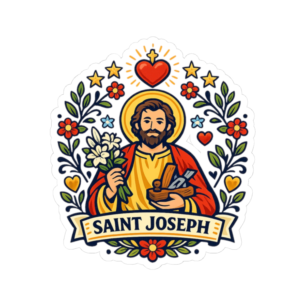 Saint Joseph Kiss-Cut Sticker — Catholic Folk Art Decal
