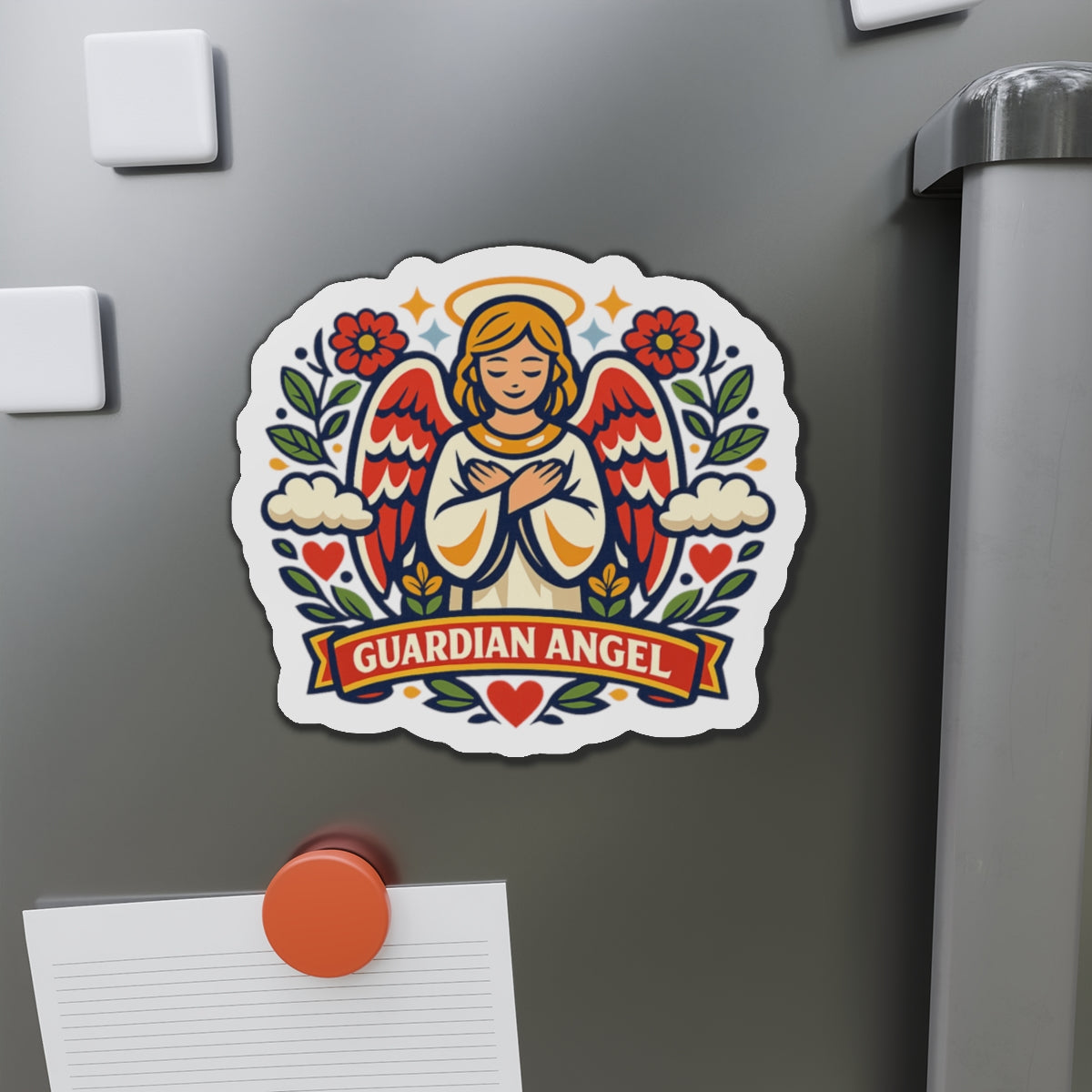 Guardian Angel Die-Cut Magnet — Catholic Folk Art Fridge Magnet