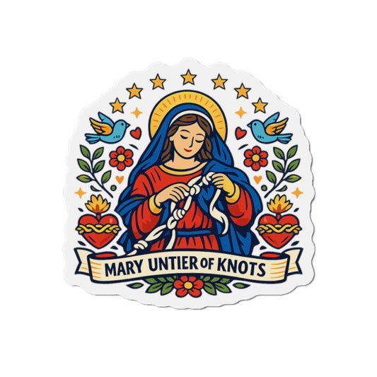 Mary Untier of Knots Die-Cut Magnet — Catholic Folk Art Fridge Magnet