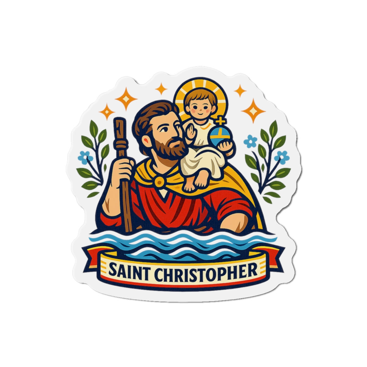 Saint Christopher Die-Cut Magnet — Catholic Folk Art Fridge Magnet