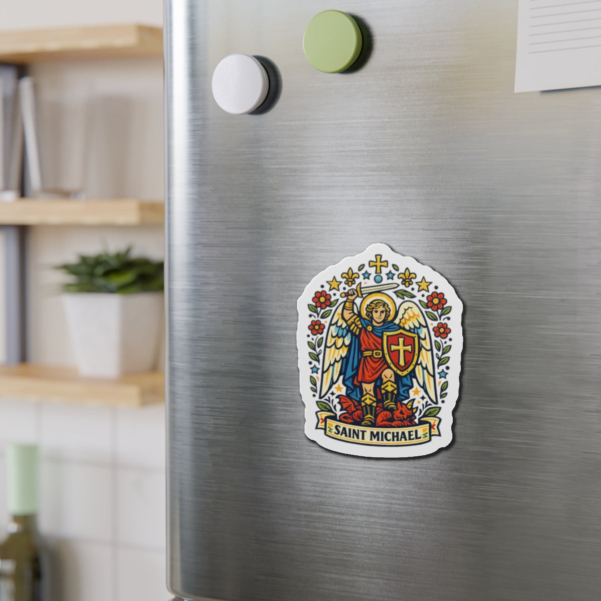 Saint Michael the Archangel Die-Cut Magnet — Catholic Folk Art Fridge Magnet