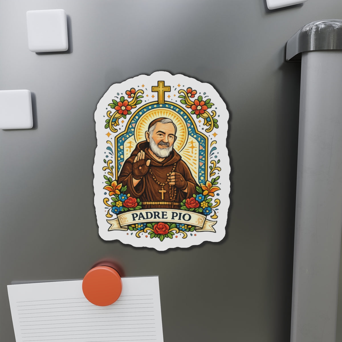 Saint Padre Pio Die-Cut Magnet — Catholic Folk Art Fridge Magnet