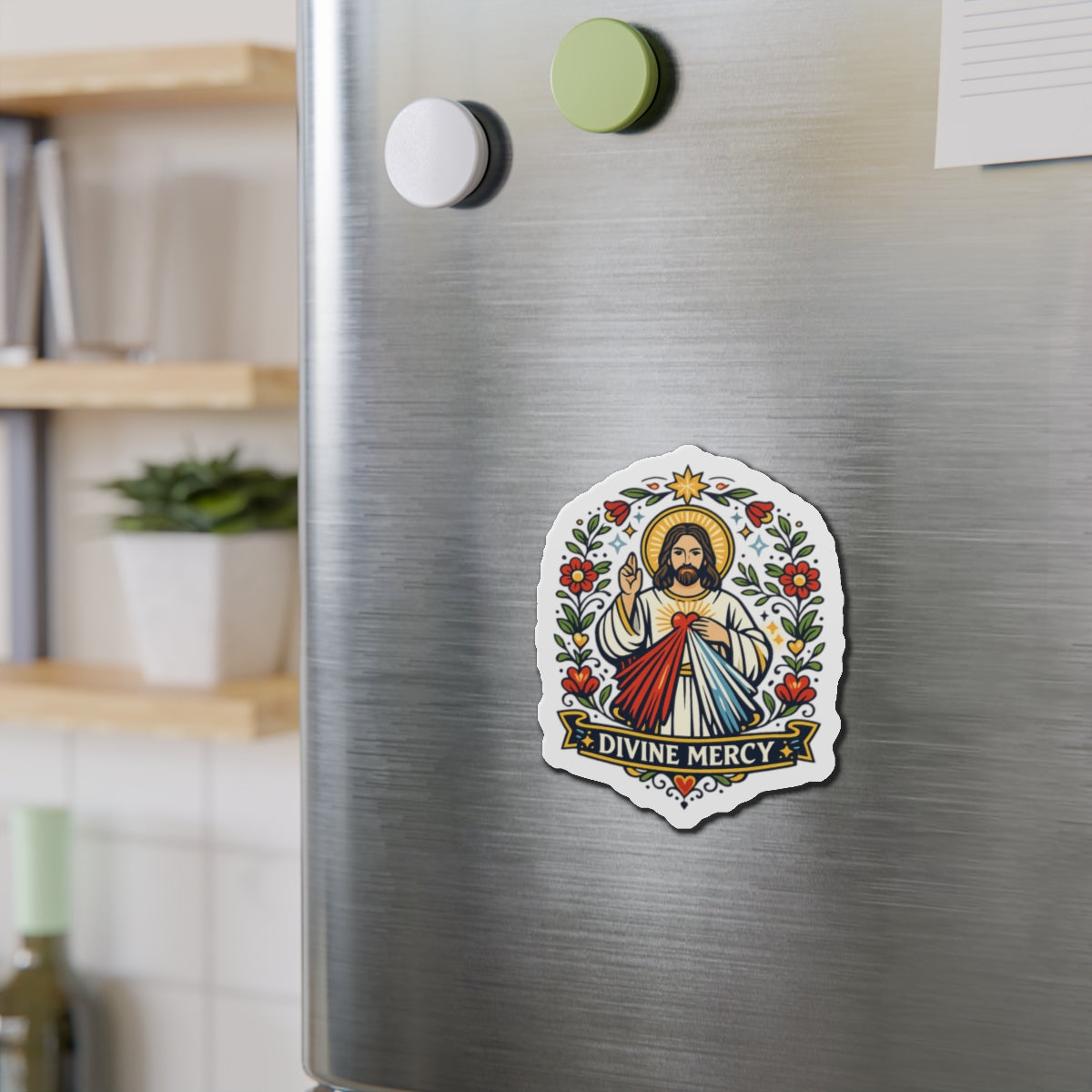 Divine Mercy Die-Cut Magnet — Catholic Folk Art Fridge Magnet