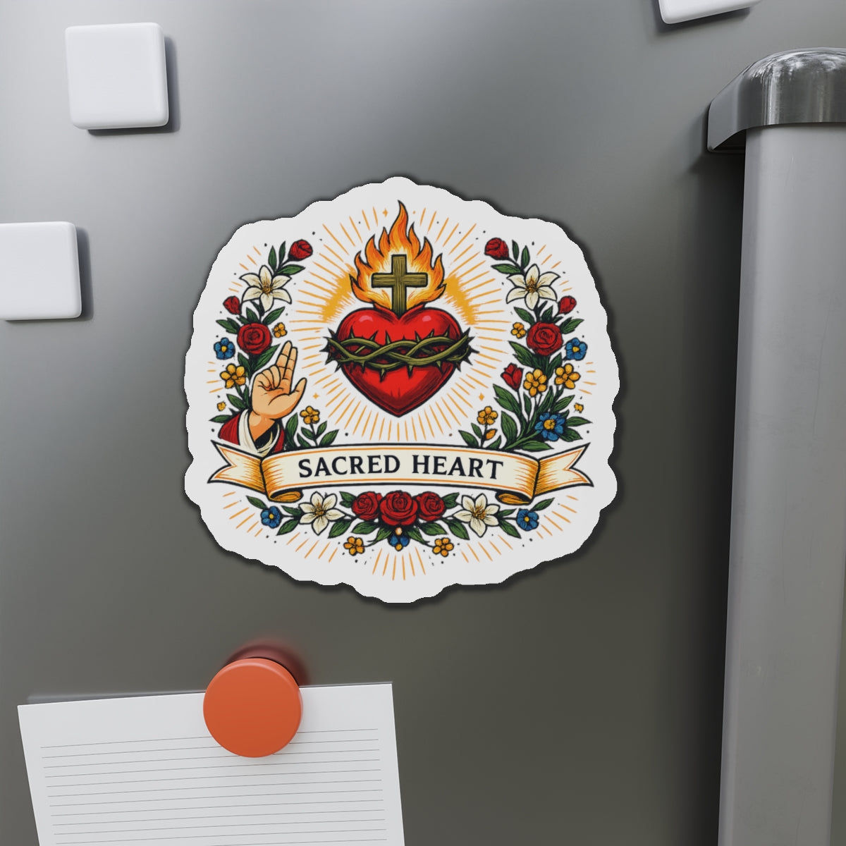 Sacred Heart of Jesus Die-Cut Magnet — Catholic Folk Art Fridge Magnet