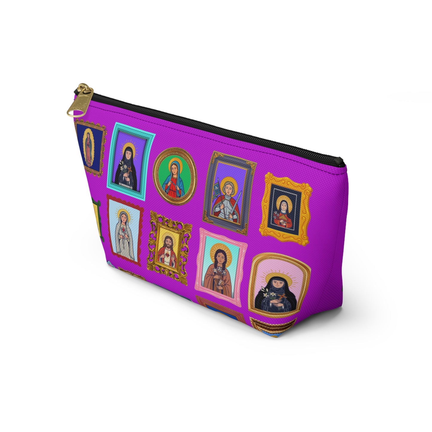 Heaven's Gallery Saint Pattern Accessory Pouch — Bright Pink T‑Bottom Makeup Bag