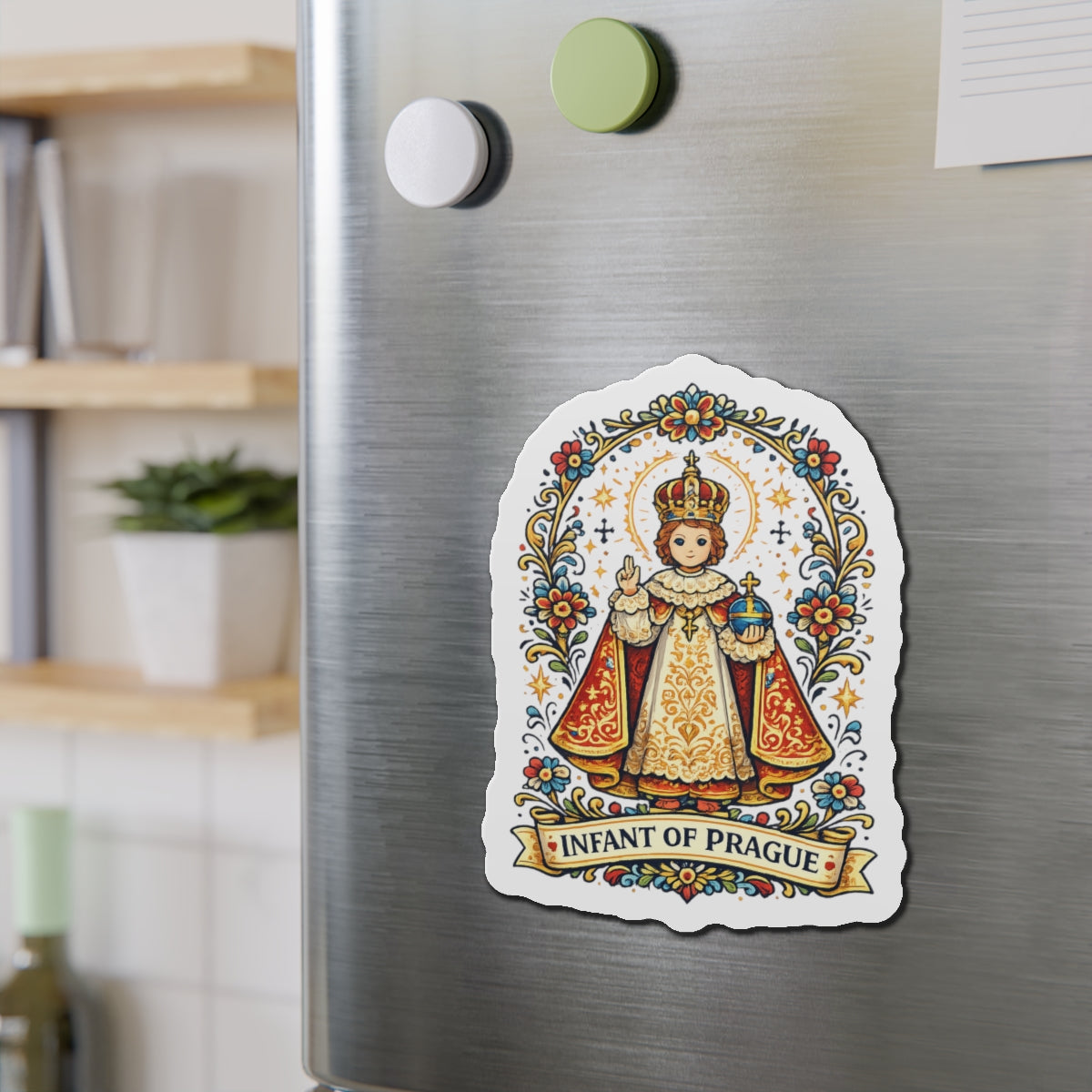 Infant of Prague Die-Cut Magnet — Catholic Folk Art Fridge Magnet