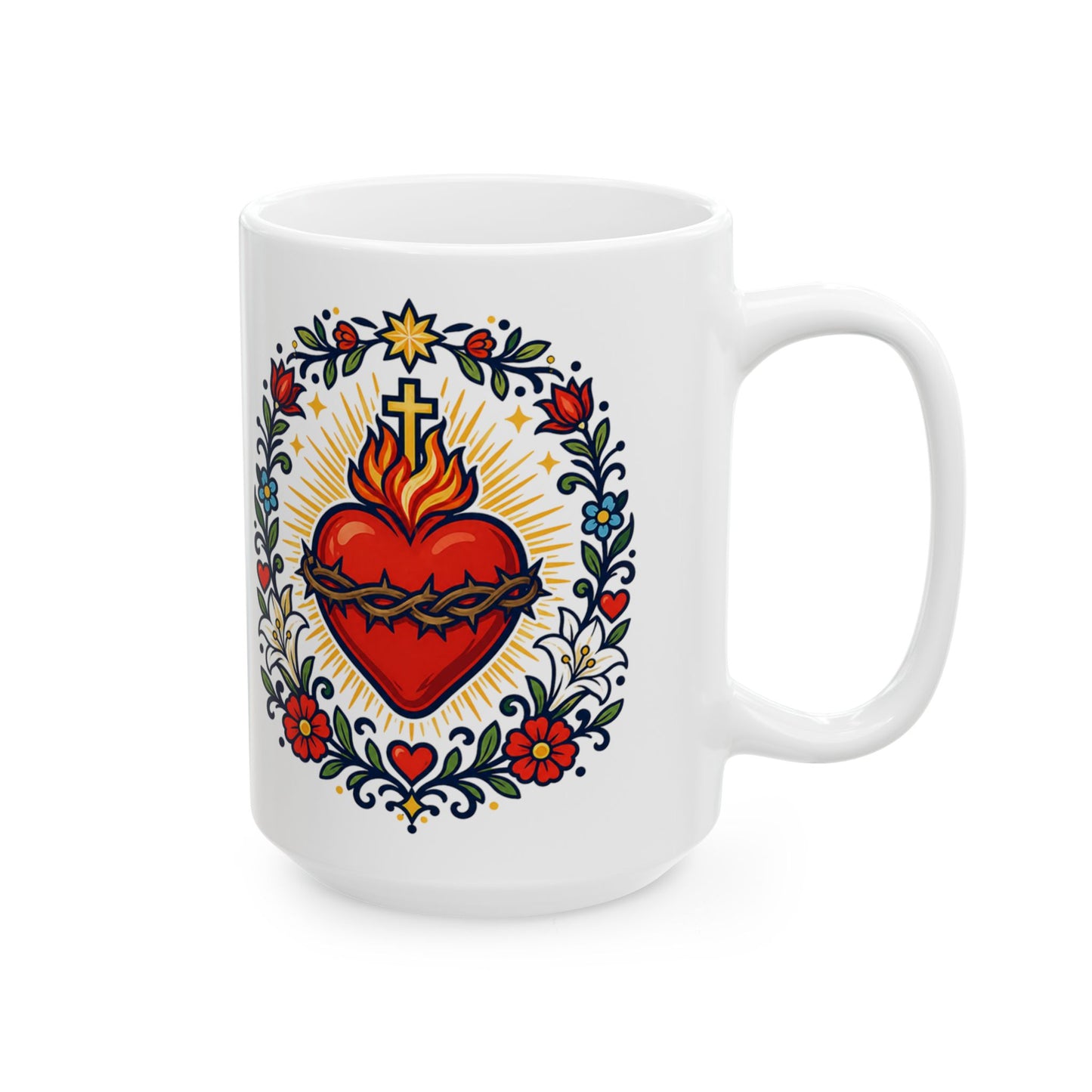 Sacred Heart of Jesus Ceramic Mug — Catholic Devotion Coffee Cup