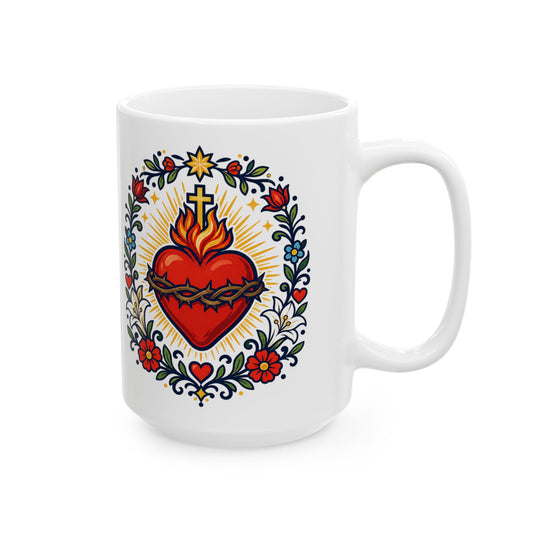 Sacred Heart of Jesus Ceramic Mug — Catholic Devotion Coffee Cup
