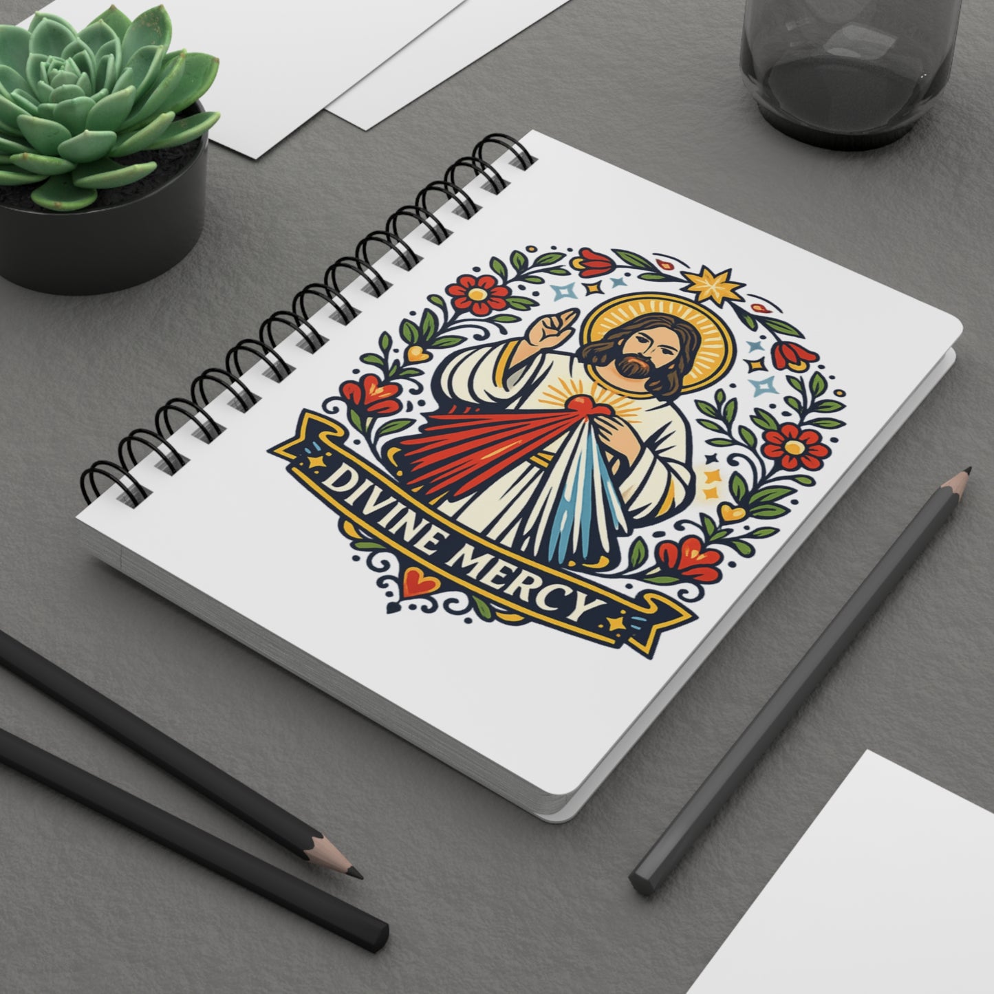 Divine Mercy Spiral Journal — Catholic Folk Art Prayer Notebook