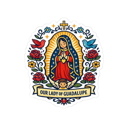 Our Lady of Guadalupe Kiss-Cut Sticker — Catholic Folk Art Decal