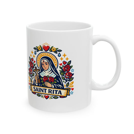 Saint Rita Mug — "Hope Blooms Where Grace Is Given"