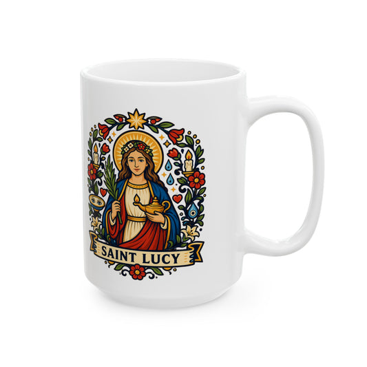 Saint Lucy Ceramic Mug — Patron of the Blind & Light-Bearers