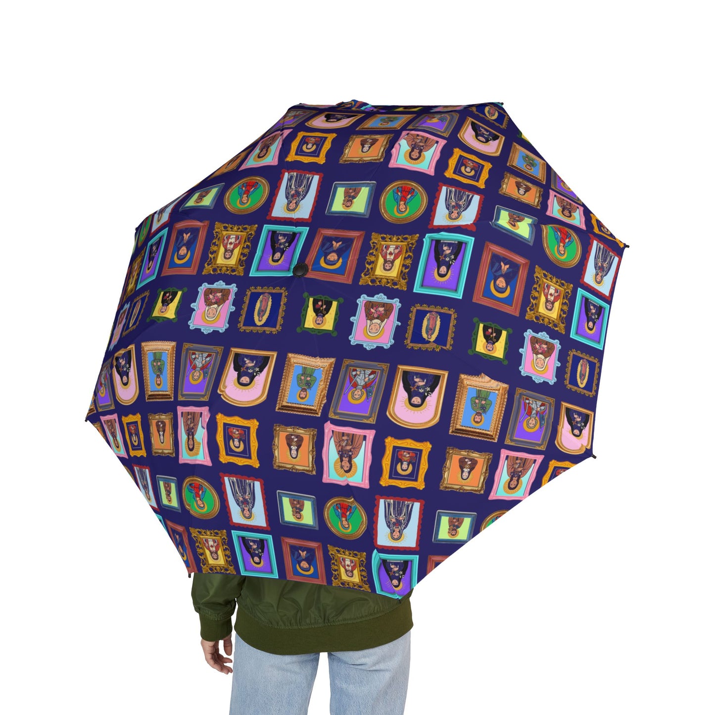 Heaven's Gallery Catholic Saints Umbrella — Navy Folk Art Foldable Umbrella