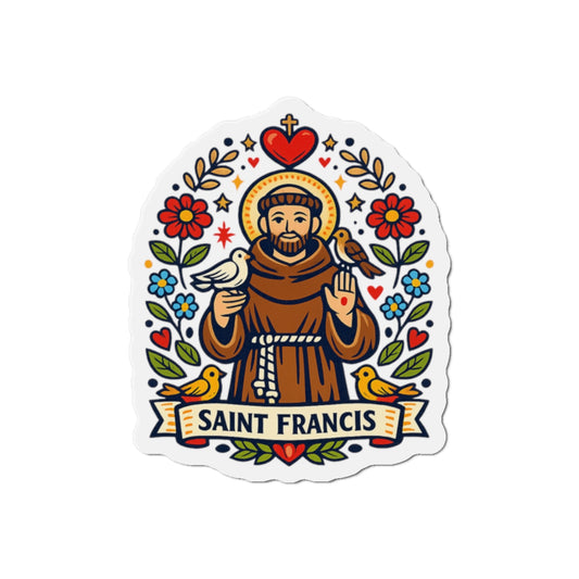 Saint Francis of Assisi Die-Cut Magnet — Catholic Folk Art Fridge Magnet