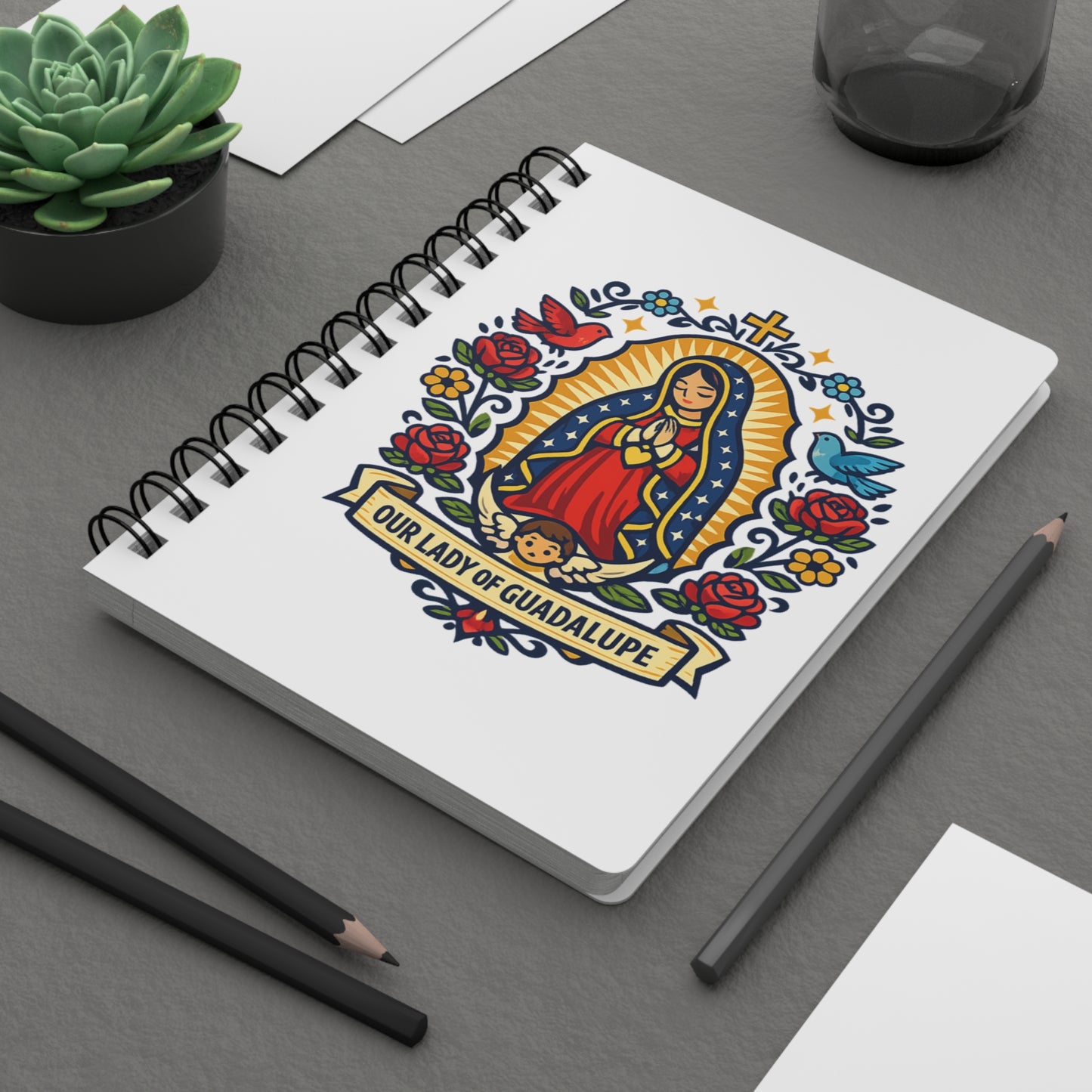 Our Lady of Guadalupe Spiral Journal — Catholic Folk Art Prayer Notebook