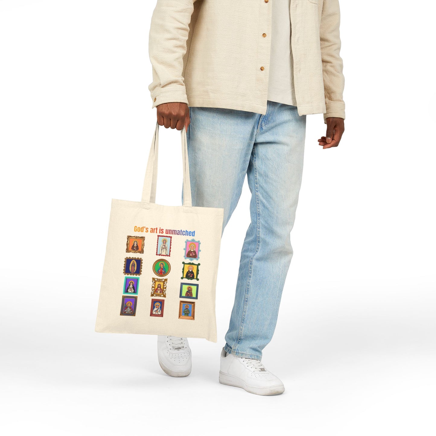 God's Art is Unmatched Catholic Canvas Tote Bag