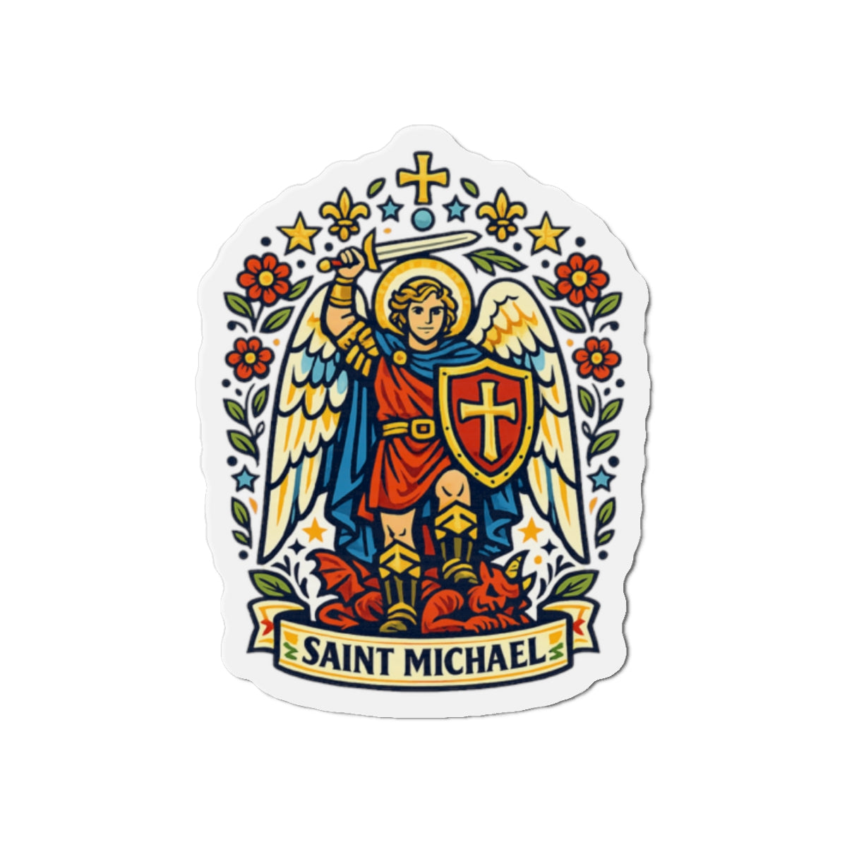 Saint Michael the Archangel Die-Cut Magnet — Catholic Folk Art Fridge Magnet