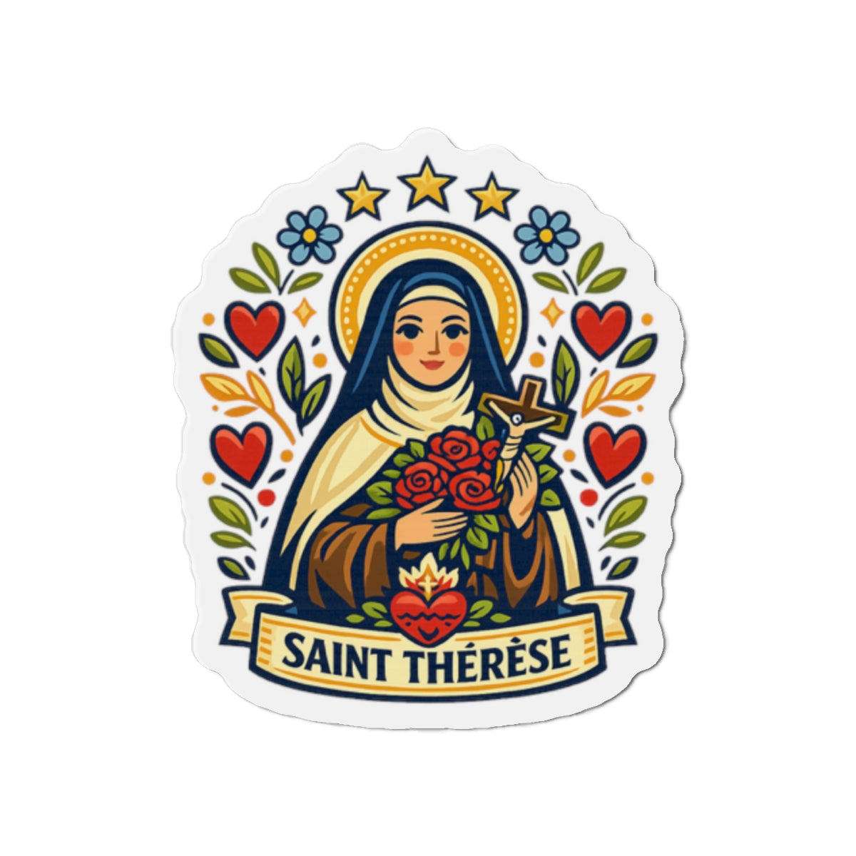 Saint Thérèse of Lisieux Die-Cut Magnet — Catholic Folk Art Fridge Magnet