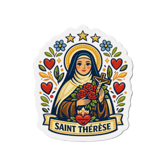 Saint Thérèse of Lisieux Die-Cut Magnet — Catholic Folk Art Fridge Magnet