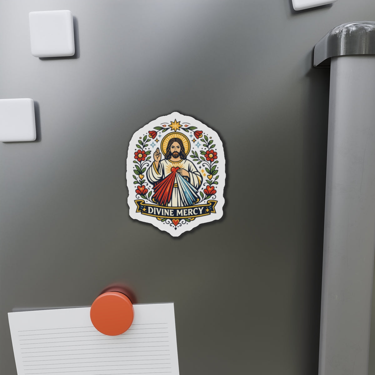 Divine Mercy Die-Cut Magnet — Catholic Folk Art Fridge Magnet