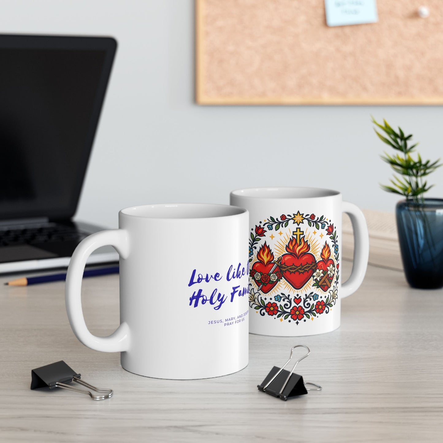 Three Hearts of the Holy Family Ceramic Mug — Catholic Devotion