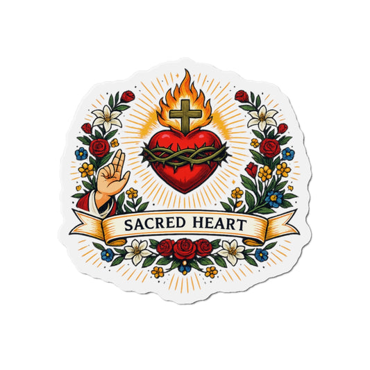 Sacred Heart of Jesus Die-Cut Magnet — Catholic Folk Art Fridge Magnet