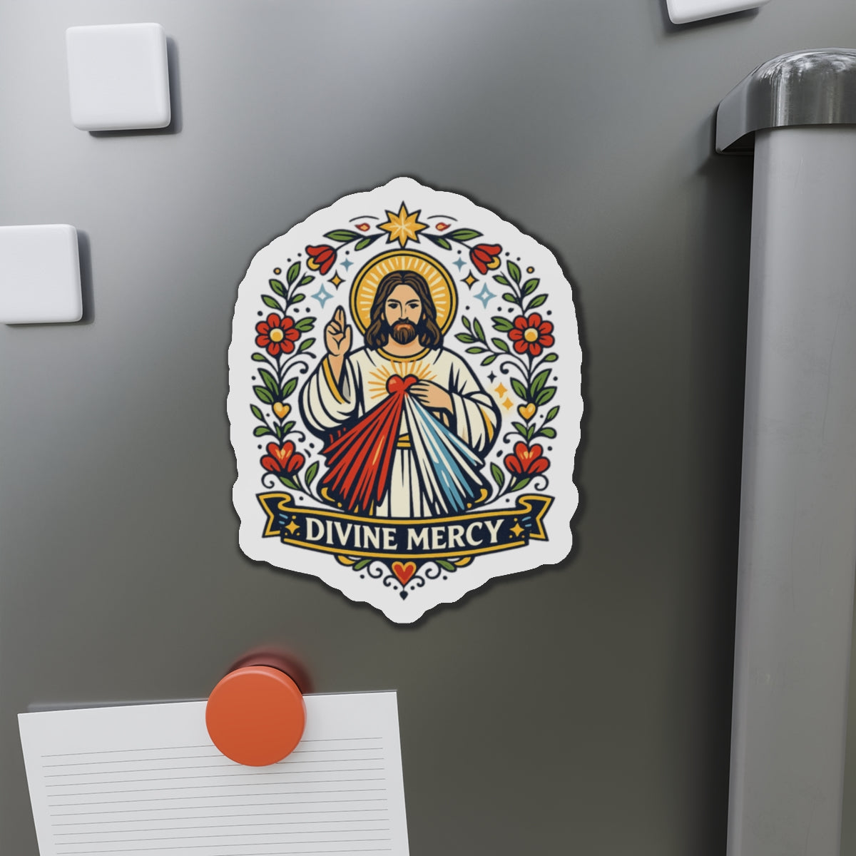 Divine Mercy Die-Cut Magnet — Catholic Folk Art Fridge Magnet