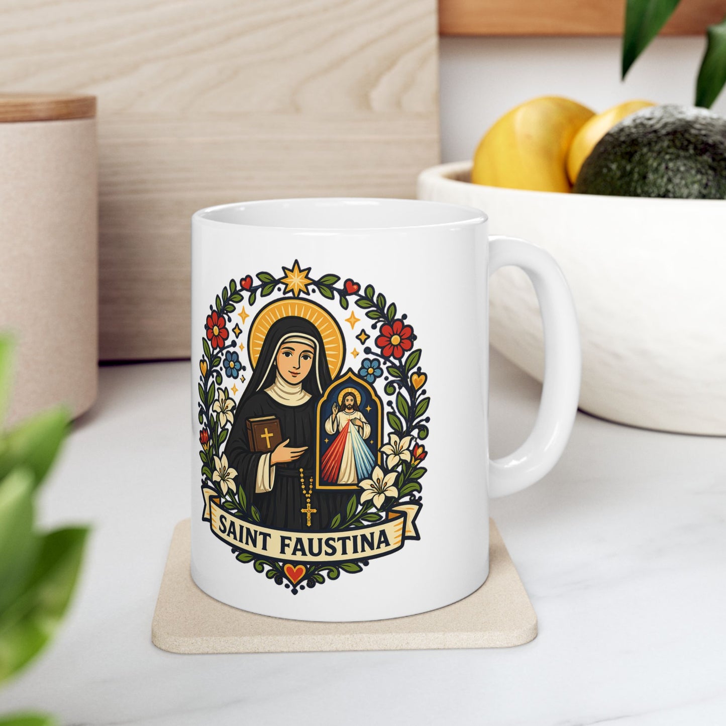 Saint Faustina Ceramic Mug — Apostle of Divine Mercy