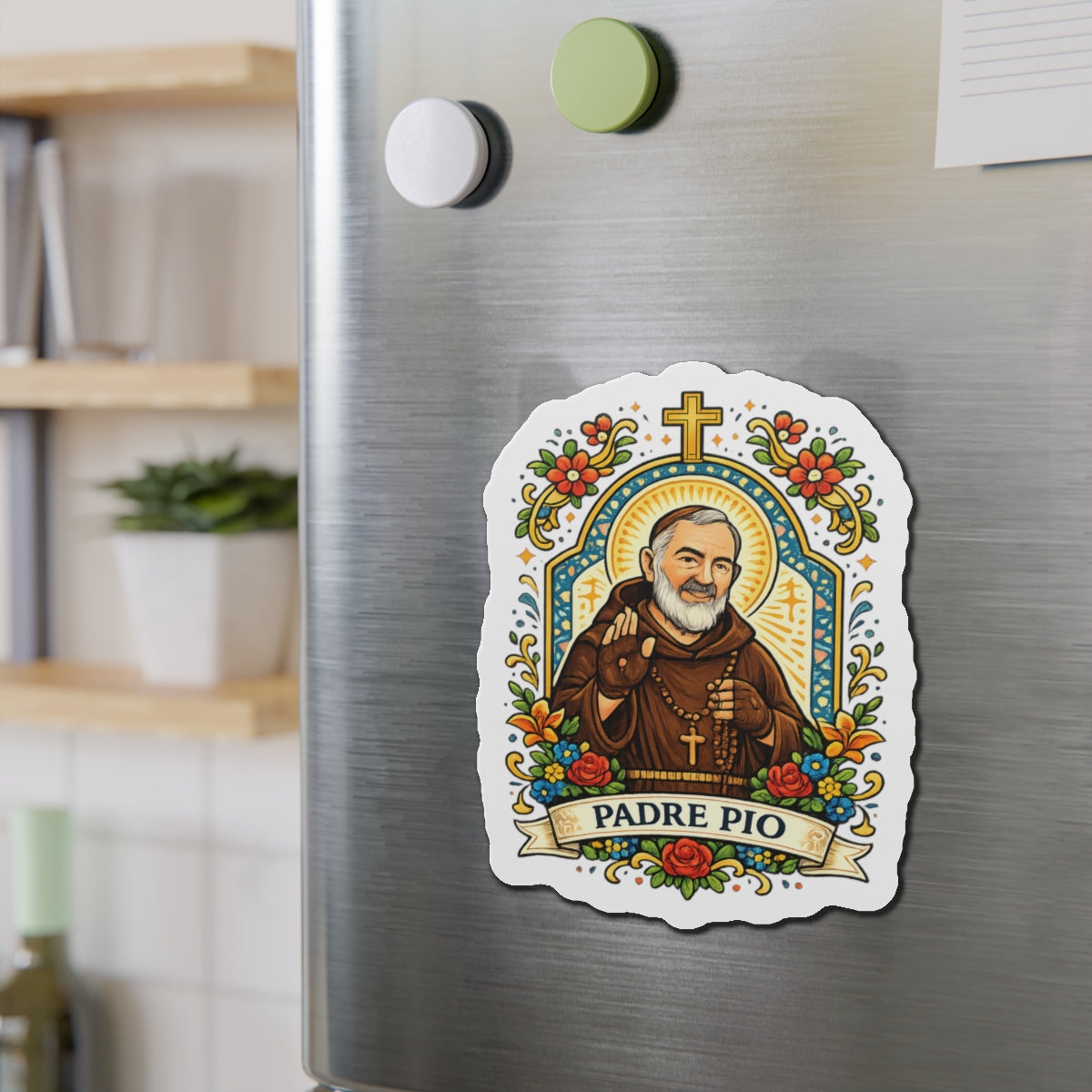 Saint Padre Pio Die-Cut Magnet — Catholic Folk Art Fridge Magnet
