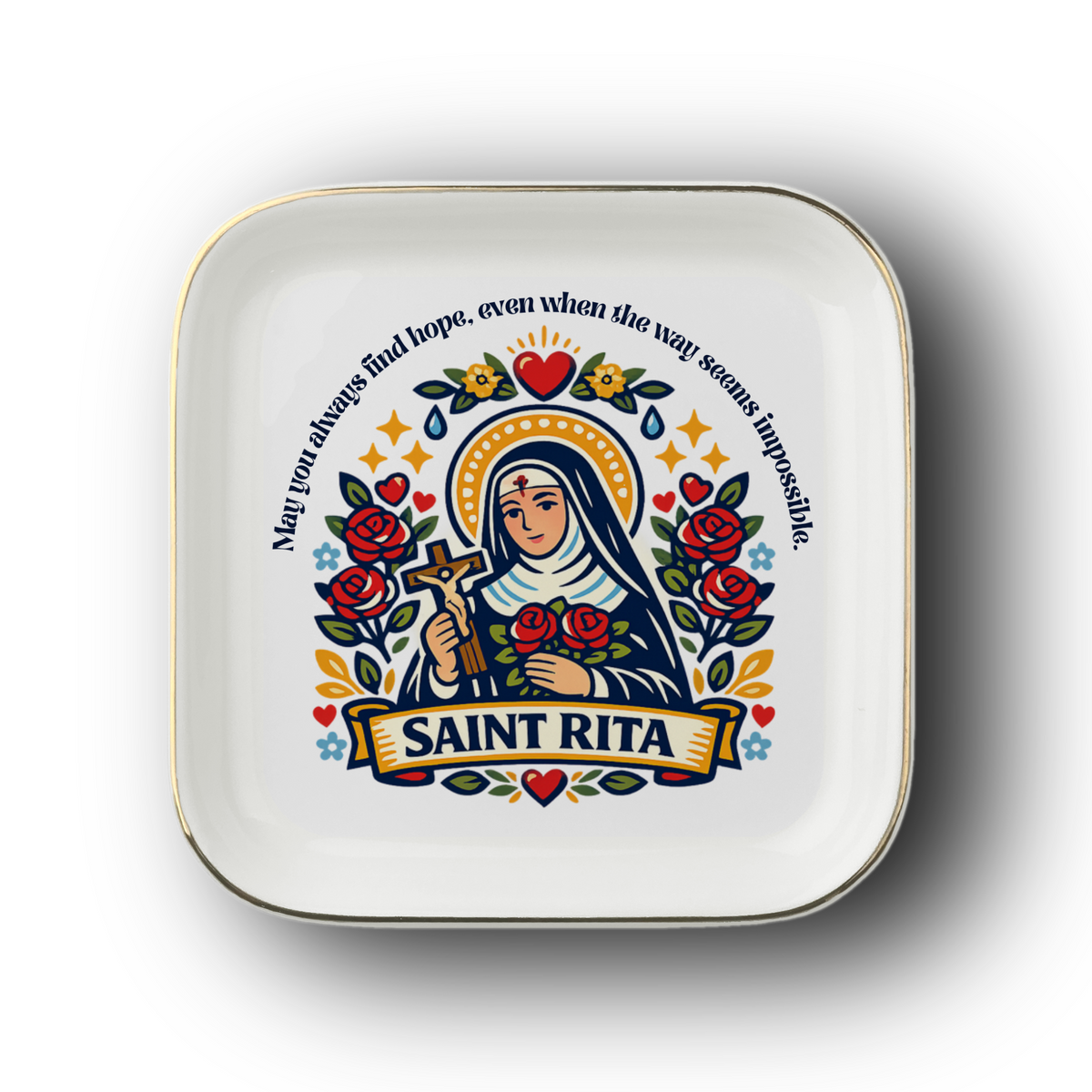 Saint Rita Catholic Jewelry Dish | Inspirational Gift Trinket Dish
