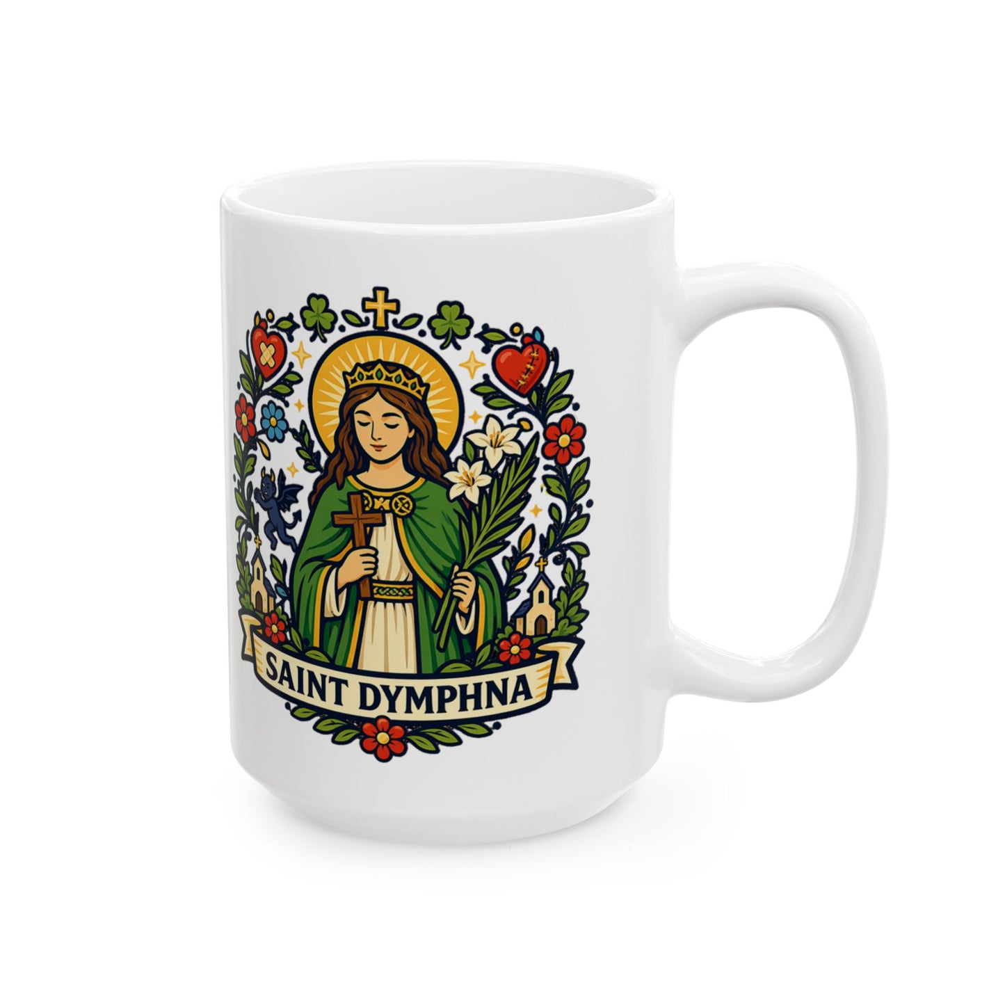 Saint Dymphna Ceramic Mug — Patron of Mental Health