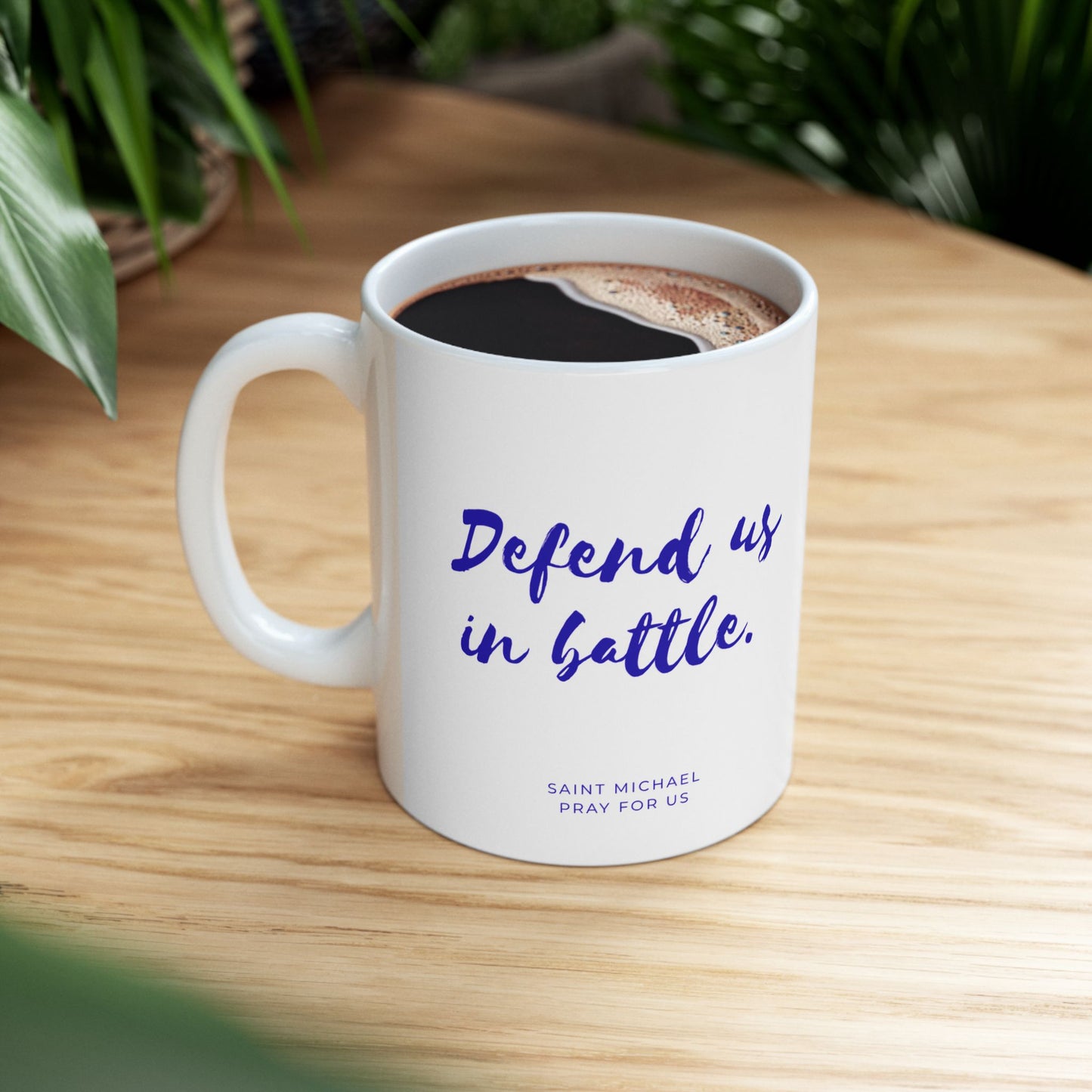 Saint Michael Mug — "Defend Us in Battle" Prayer Coffee Cup