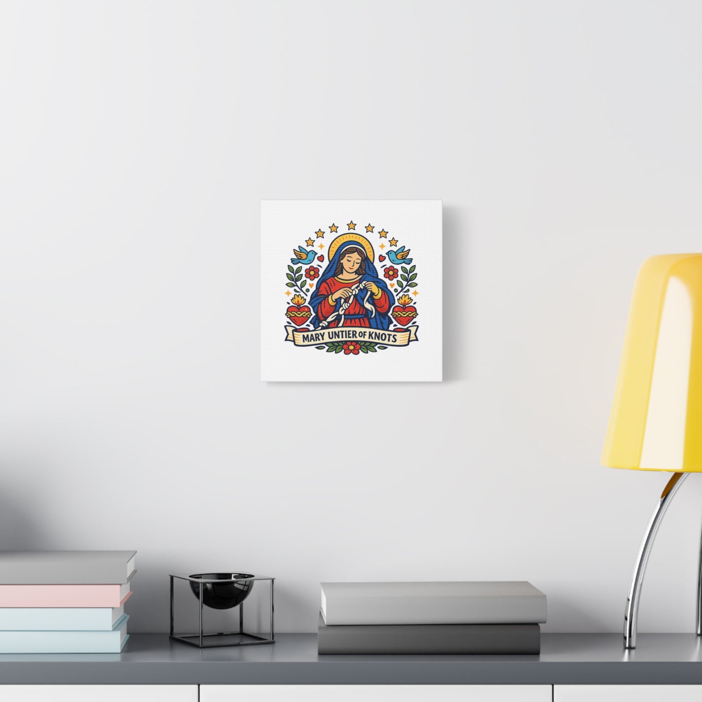 Mary Untier of Knots Canvas Wall Art — Catholic Folk Art Print