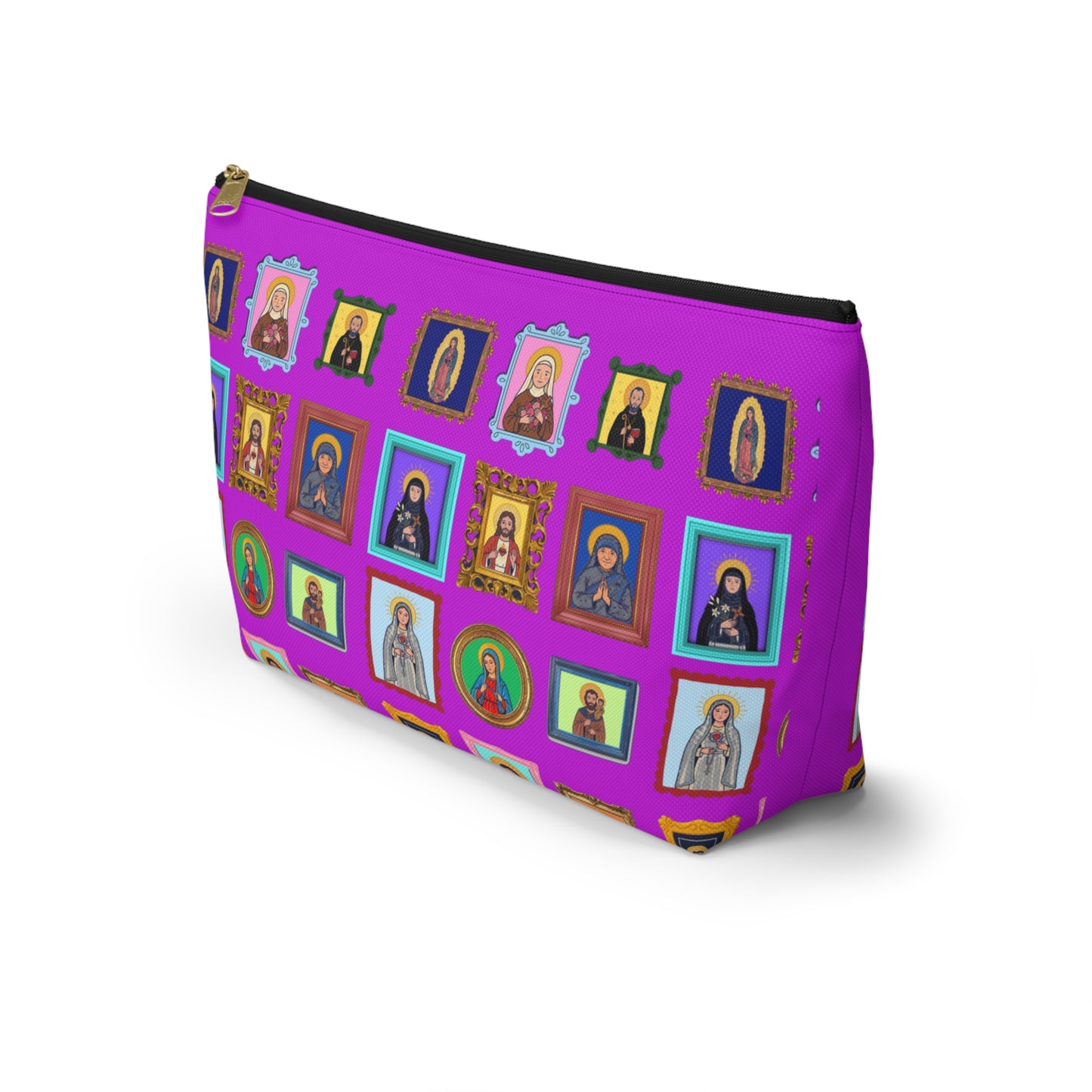 Heaven's Gallery Saint Pattern Accessory Pouch — Bright Pink T‑Bottom Makeup Bag