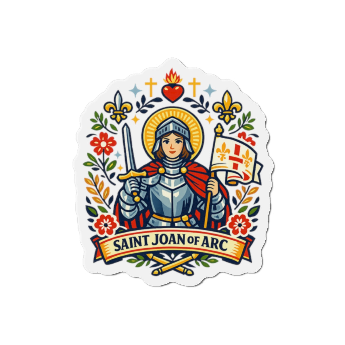 Saint Joan of Arc Die-Cut Magnet — Catholic Folk Art Fridge Magnet