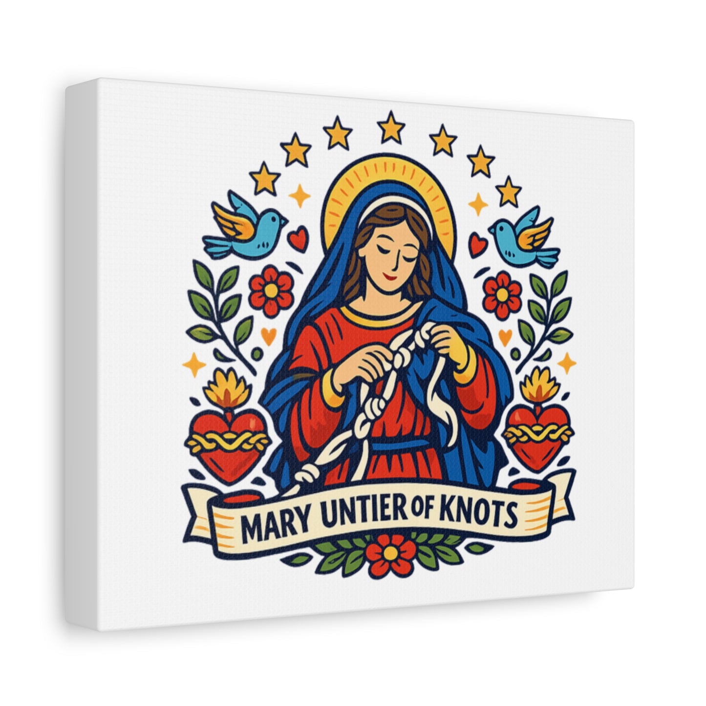 Mary Untier of Knots Canvas Wall Art — Catholic Folk Art Print