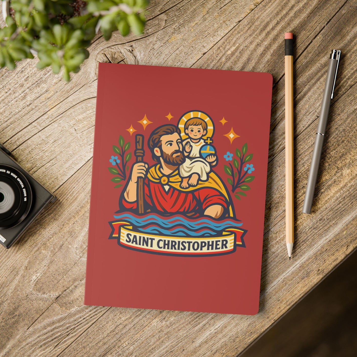 Saint Christopher Softcover Journal — Catholic Folk Art Prayer Notebook