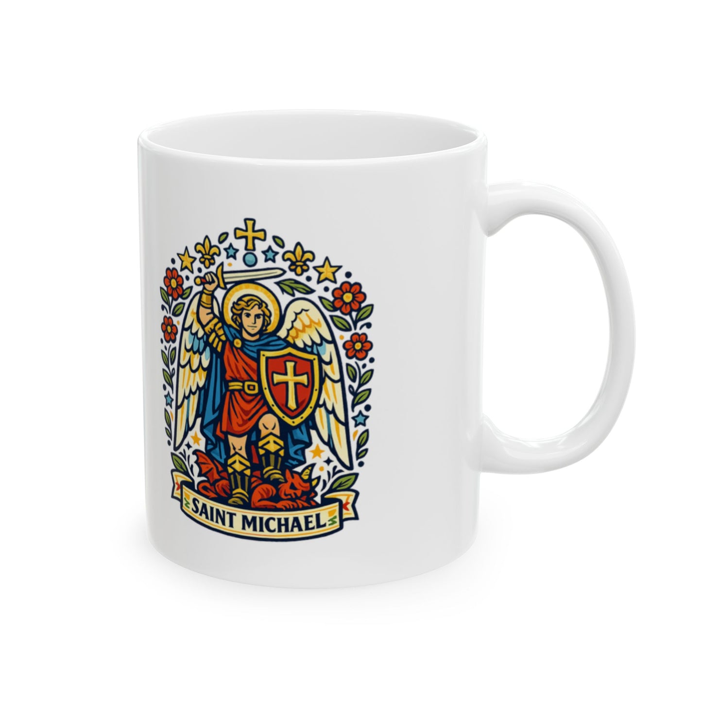 Saint Michael Mug — "Defend Us in Battle" Prayer Coffee Cup