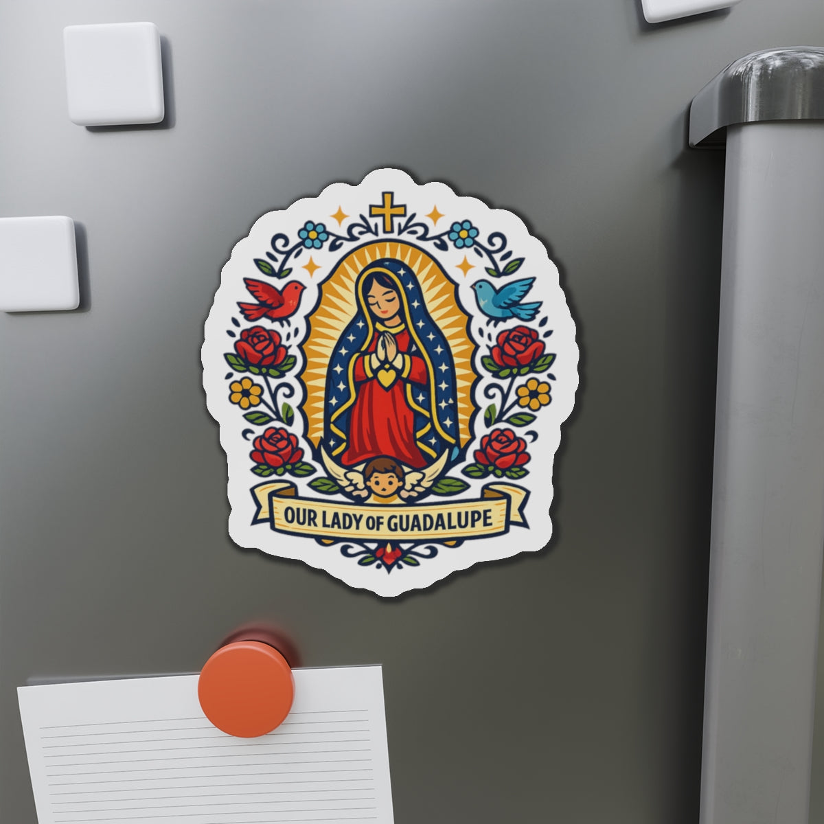 Our Lady of Guadalupe Die-Cut Magnet — Catholic Folk Art Fridge Magnet