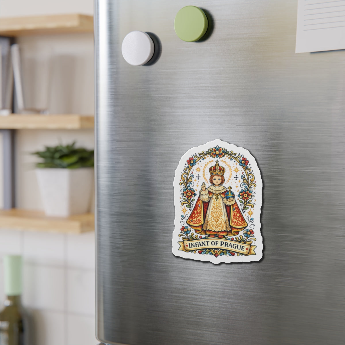 Infant of Prague Die-Cut Magnet — Catholic Folk Art Fridge Magnet