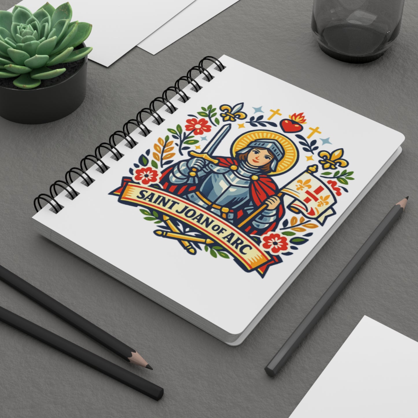 Saint Joan of Arc Spiral Journal — Catholic Folk Art Prayer Notebook