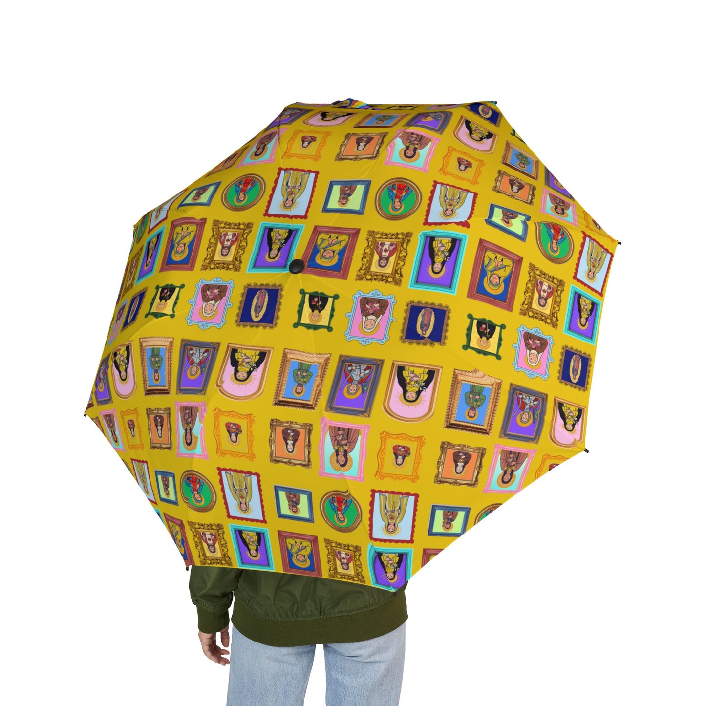 Heaven's Gallery Catholic Saints Umbrella — Yellow Folk Art Foldable Umbrella