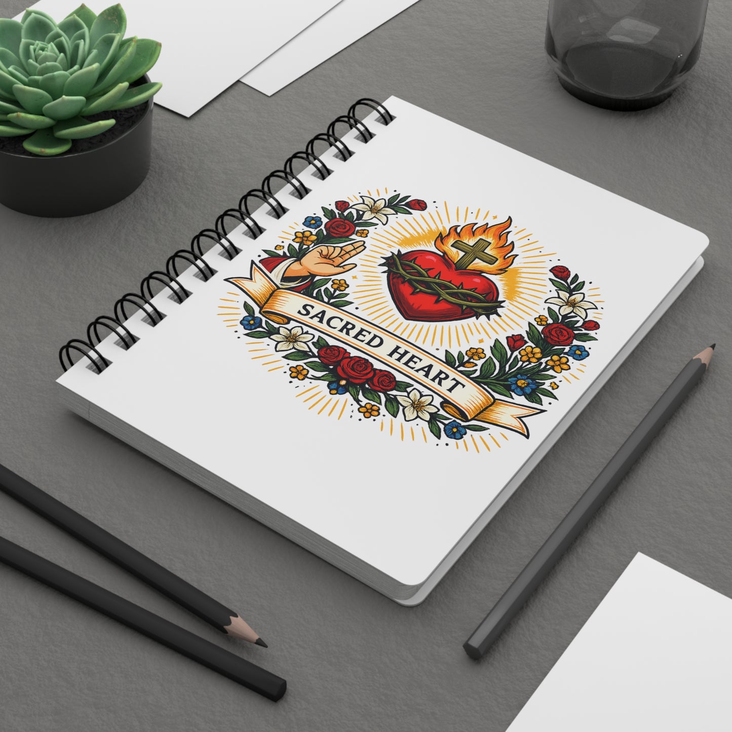 Sacred Heart of Jesus Spiral Journal — Catholic Folk Art Prayer Notebook