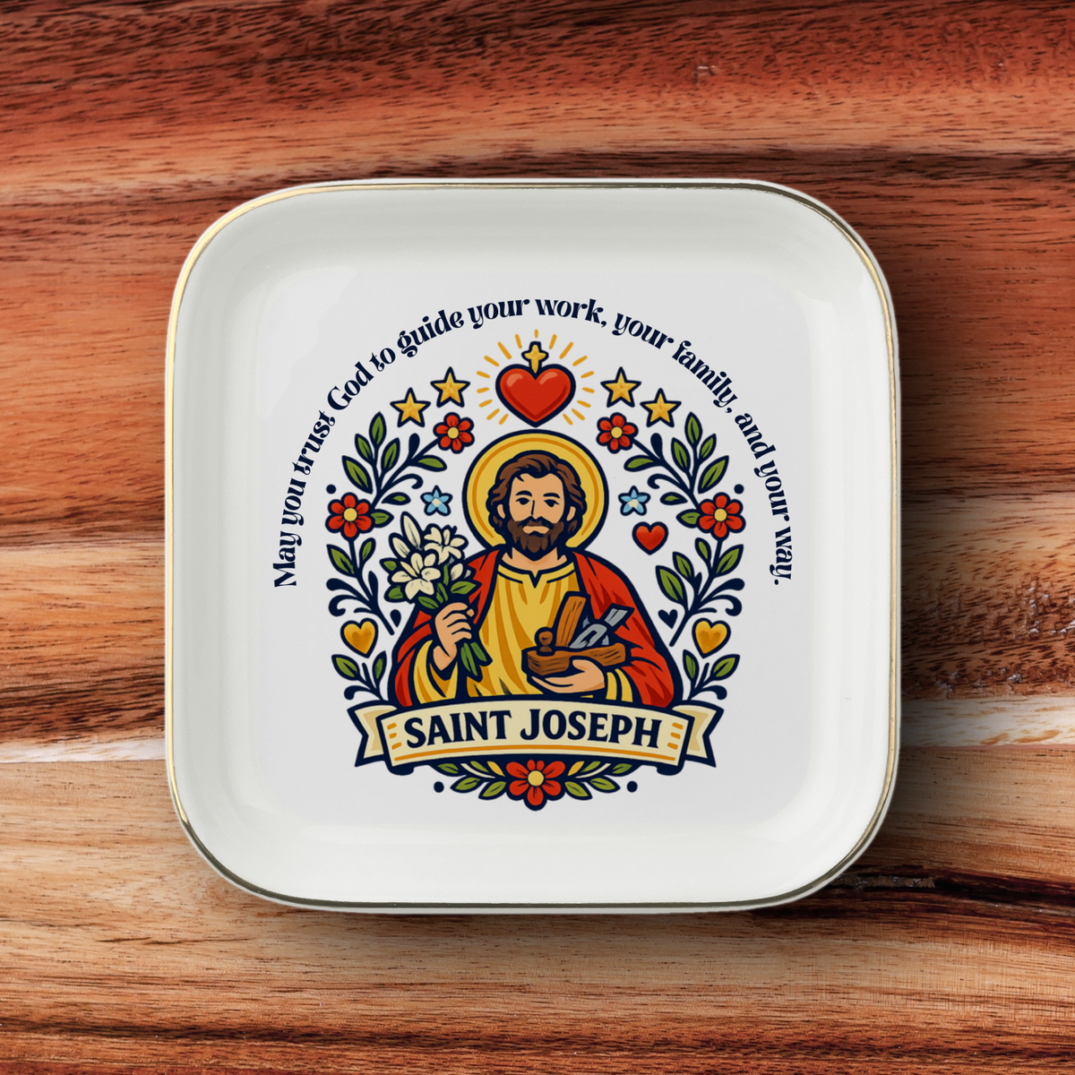 Saint Joseph Catholic Jewelry Dish | Inspirational Gift Trinket Dish
